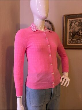 J. Crew  Cashmere Bright Pink Button-Up Cardigan